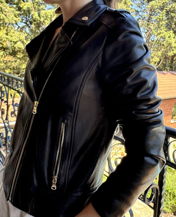 Дамско черно кожено яке Massimo Dutti