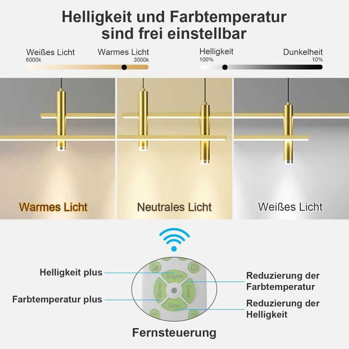 Lampă masă reglabilă pe înălțime,suspendată, telecomandă, auriu, 90 cm