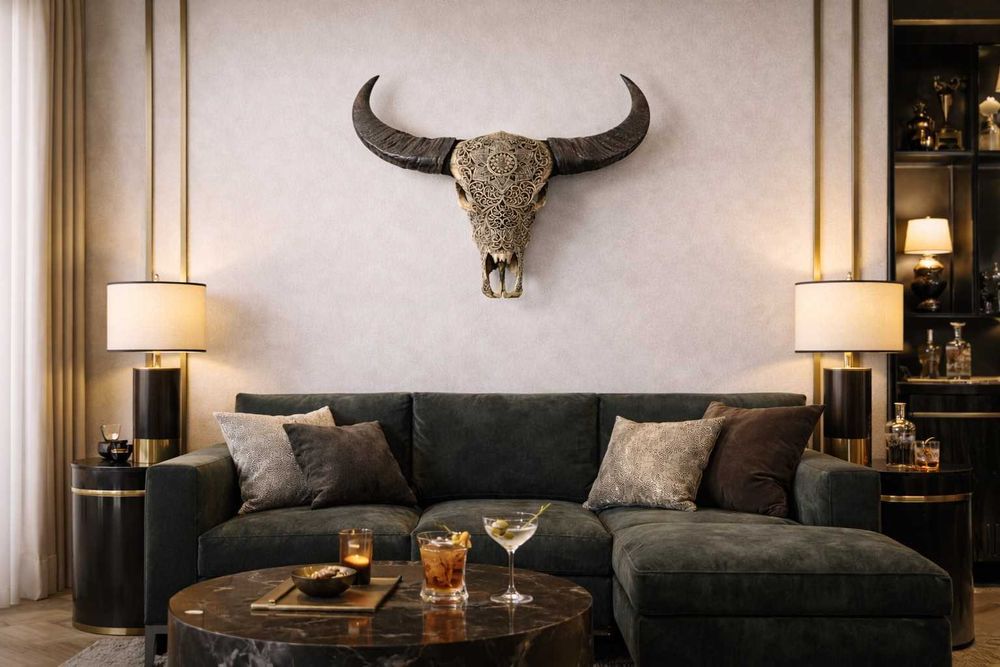 Ръчно резбован череп от бивол