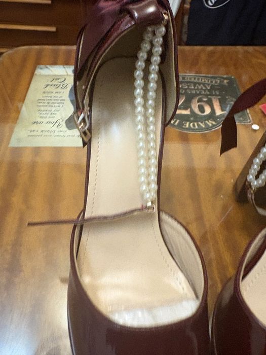 Pantofi Dama rosii cu perle