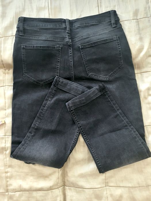 Blugi damă  S M elastici gri închis negri broderie florală rupturi, F&F bumbac casual sexy