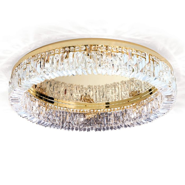 Plafoniera moderna, alama aurita cu cristale