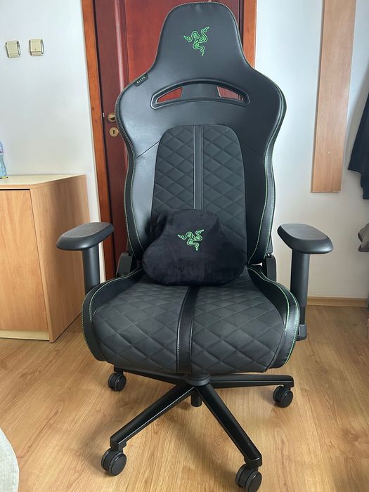 Стол Gaming Razer Enki X, Черен/Зелен с възглавничка за глава