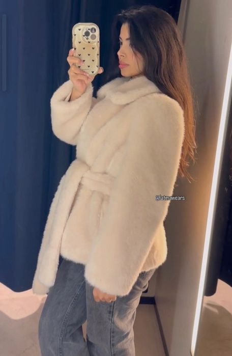 Zara Зара палто с косъм, пухено палто, faux fur coat, чисто ново с етикет и кутия!