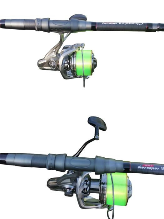 Топ шарански комплект - два телекарпа , две макари с 17лагера и корда