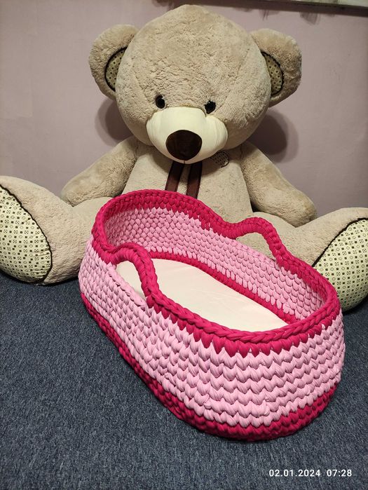 Бебешки кош за новородено, ръчно изработен, плетен кош, 70х40см, ново