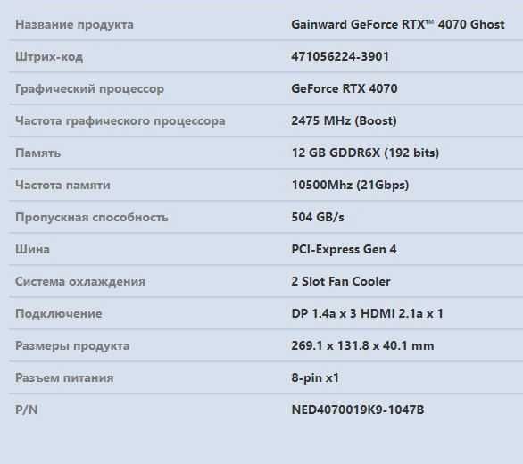 Видеокарта RTX 4070 12GB