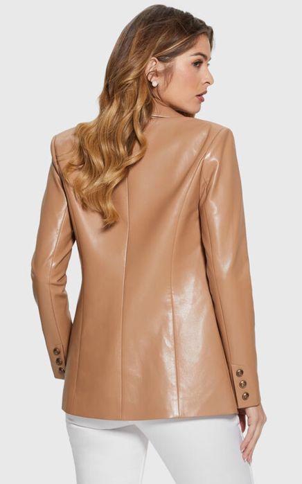 Дамски кожен блейзер GUESS –  кожен, цвят камел, размер XS