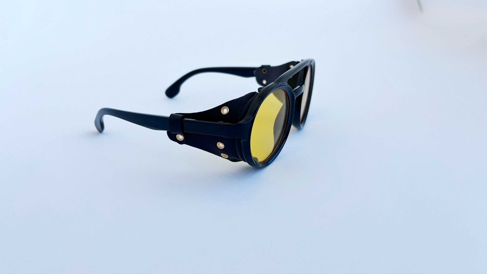 Ochelari de soare Steampunk Rotunzi Maro cu Piele ecologica