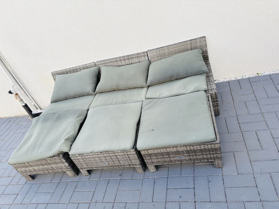 vidaXL Canapea/mobilier de grădină, cu perne, gri, poliratan