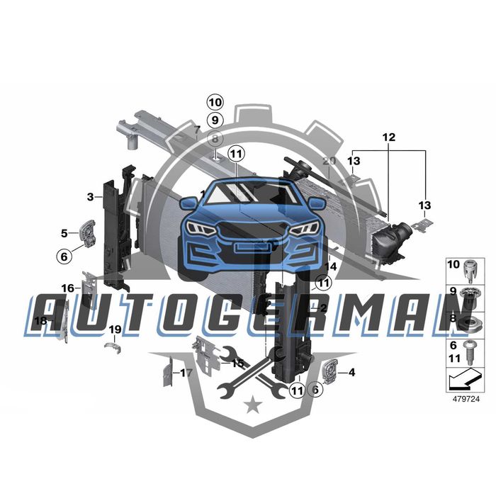 Решетка / опора за десен радиатор на BMW 5 серия F07 F10 F11