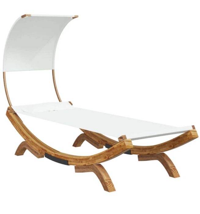 Sezlong pat de exterior cu baldachin crem din lemn masiv VidaXL nou