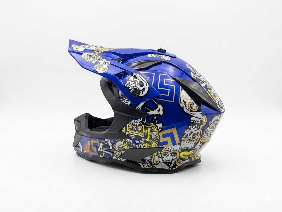 Cască Enduro Moto Off-Road / Motocross - Design Skull Blue & Gold - Mărime L Adulți