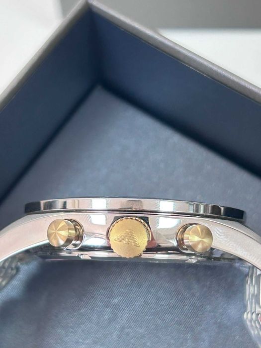 Ceas Emporio Armani AR8030 Bărbați Two-Tone, Blue Dial, Cronograf Full Box