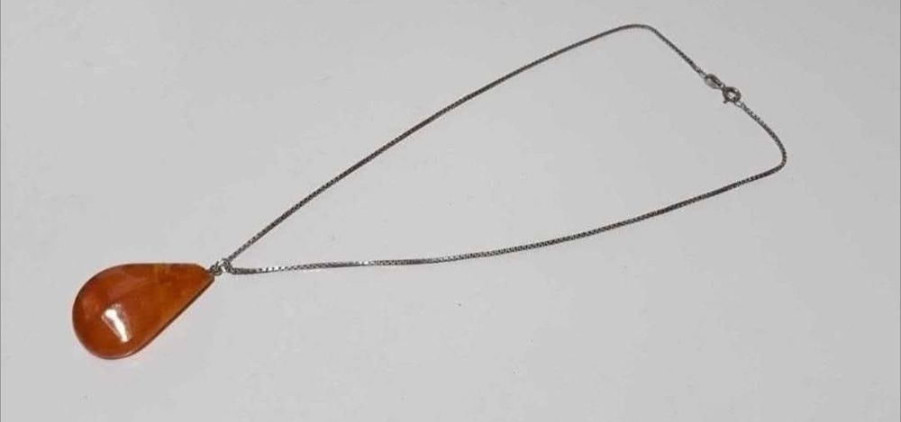 Vechi lant colier de argint 800 cu pandantiv chihlimbar natural baltic
