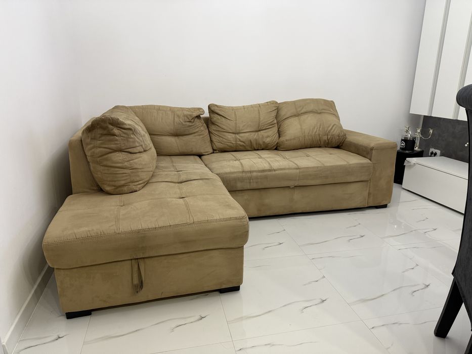 Coltar living Lem’s extensibil/ pe dreapta,cu lada, bej inchis 230x154
