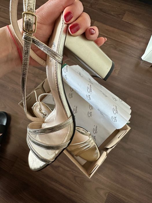 Pantofi aurii piele naturală