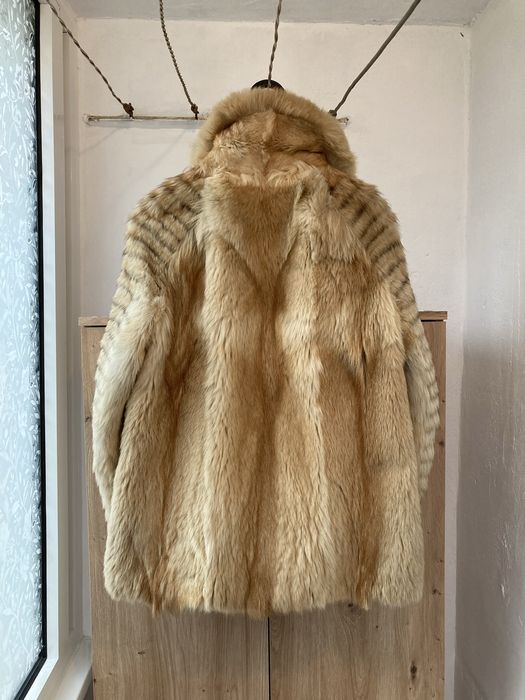 Jacheta din blana de vulpe, M, alb-galbuie