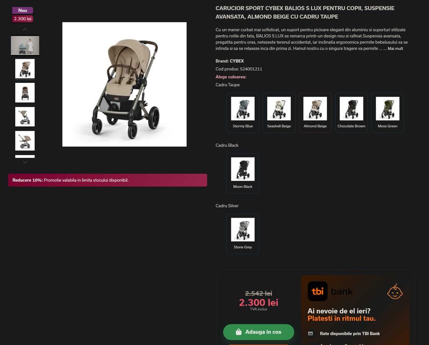 Carucior sport Cybex Balios S Lux pentru copii, suspensie avansata, Almond Beige cu cadru Taupe