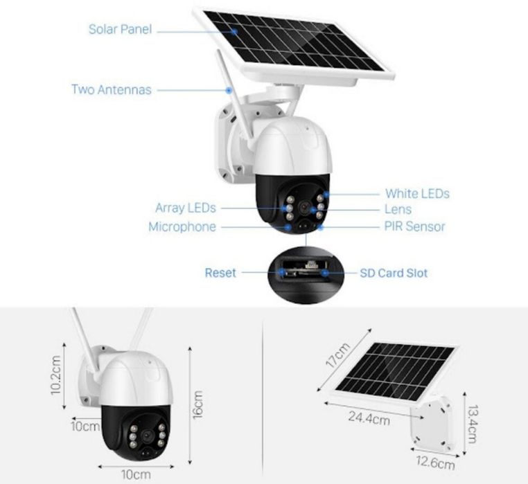 Camera de supraveghere wireless cu panou solar integrat 1080p wifi