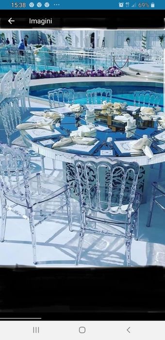 9 lei Inchiriez scaune Chiavari,transparente Napoleon,mese rotunde