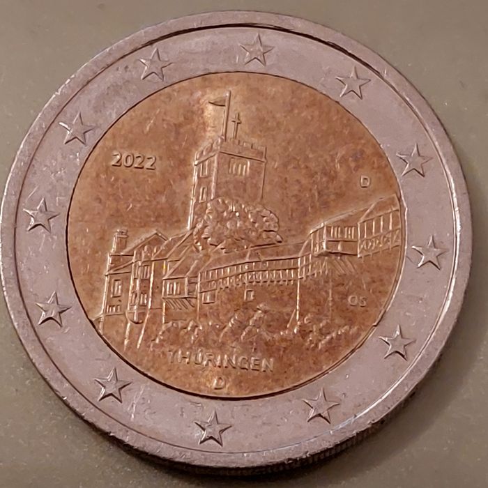 Monedâ 2 euro Germania cu defecte de batere