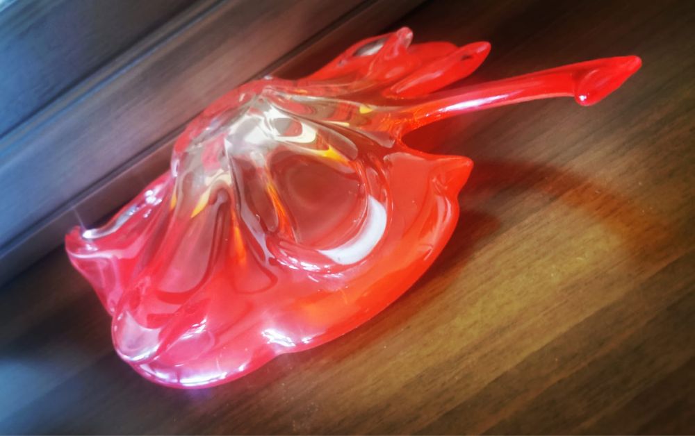 Антикварна купа фруктиера  ръчна изработка духано цветно стъкло листо