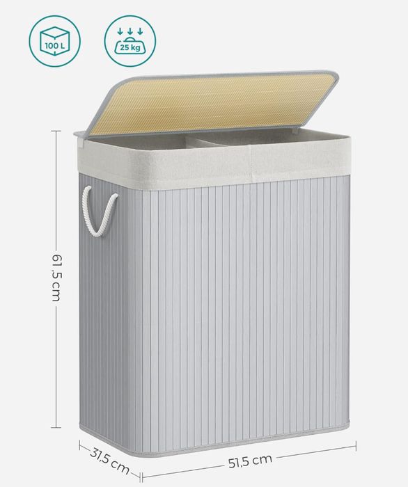 SONGMICS бамбуков кош за пране с капак 100 литра