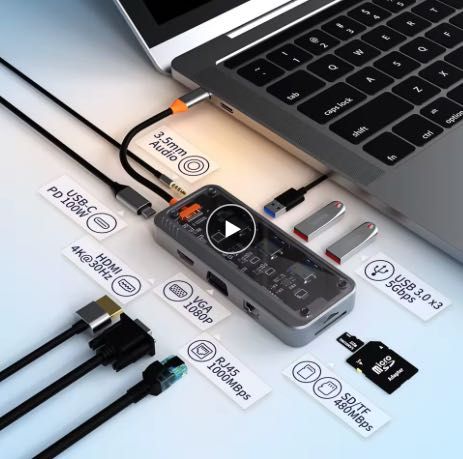 10-в-1 USB-C хъб / докинг станция 10-in-1 Multifunctional USB-C Hub Docking Station за Макбук за Macbook