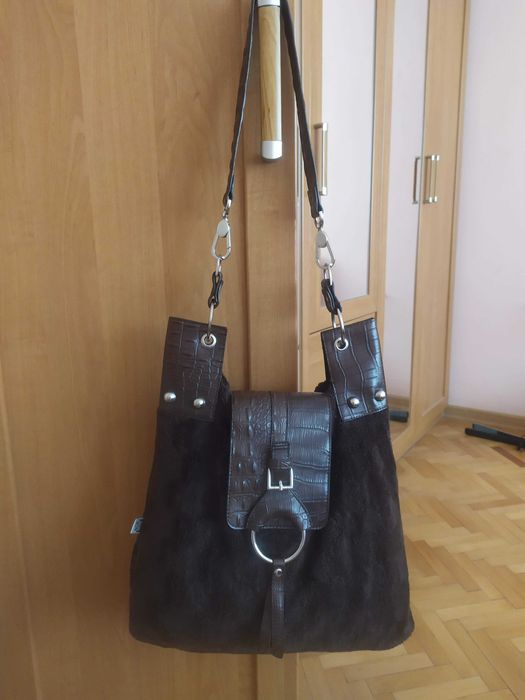 Дамска чанта, кафява с дълги дръжки