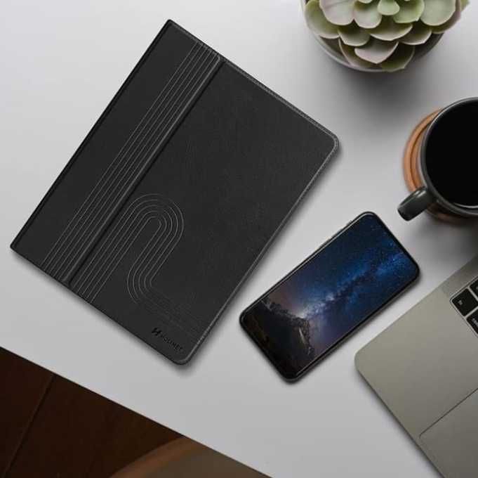 Husă H HOLIMET iPad Pro 12.9", piele vegană, suport stilou, neagră