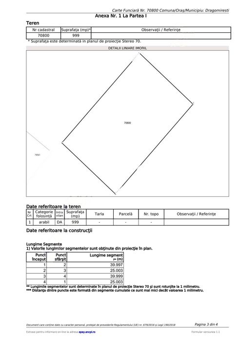 Teren  1000 m² intravilan  sat Râncaciov