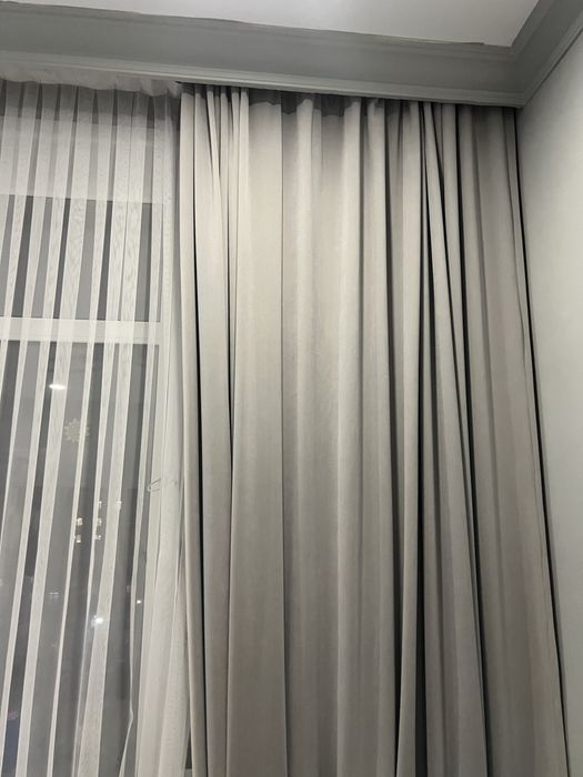 Продам шторы серого цвета с тюлью, 2 комплекта