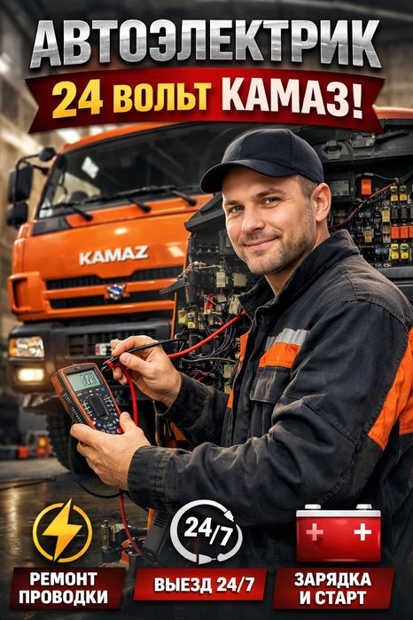 Автоэлектрик 24В КаМАЗ, МАЗ, Прицепы и т.д. с Выездом. Любые проблемы