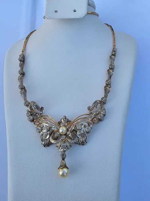 Colier Vintage Aur 19 kt si Argint cu Perle Akoya
