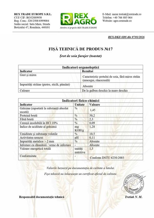 Șrot de soia furajer toastat | Proteină 50% | Vrac