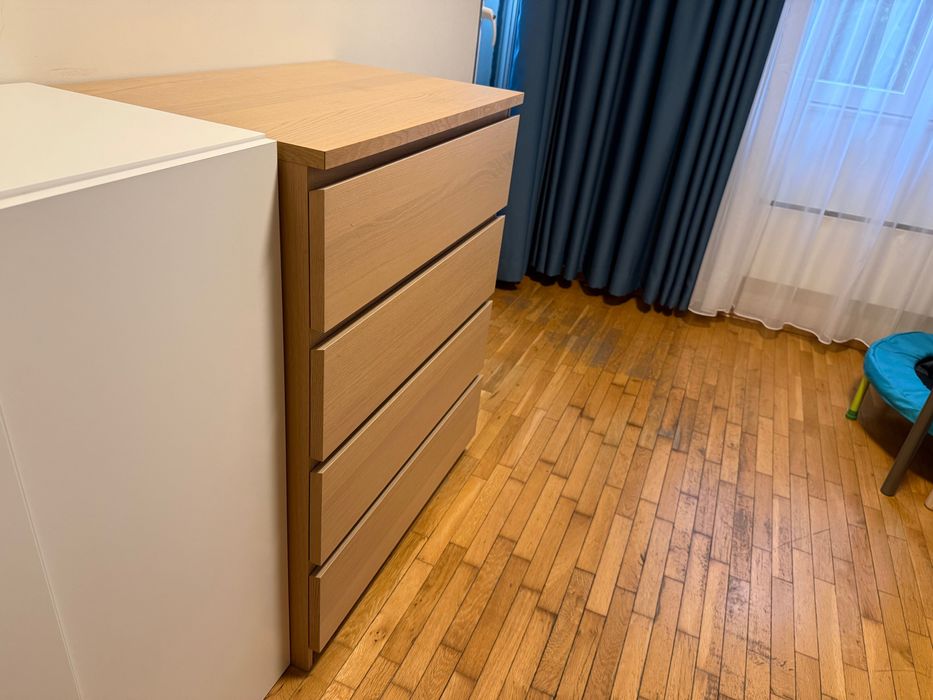 Ikea Malm скрин с четири чекмеджета избелен дъб