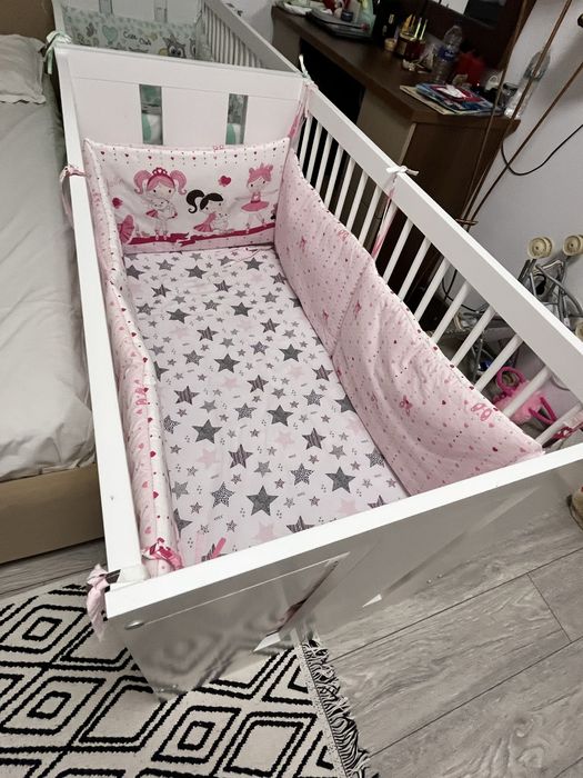 Patut cu saltea, 2 lenjerii si aparatoari de patut