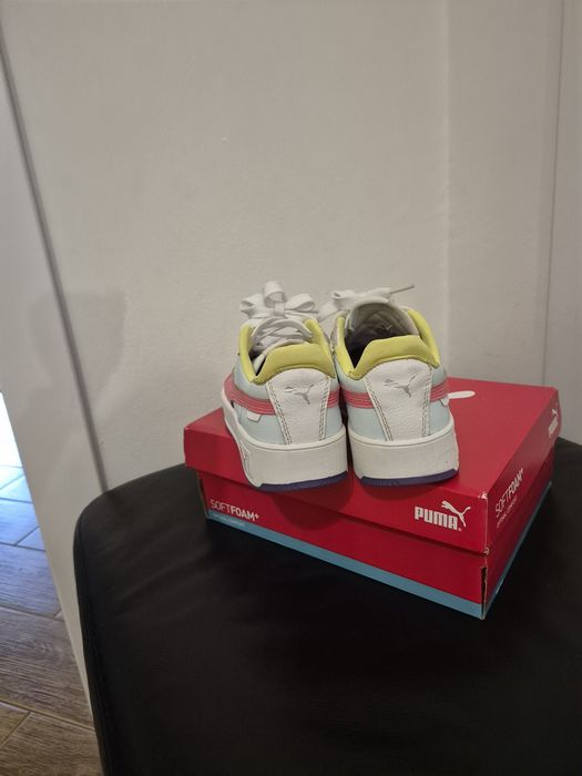 Pantofi sport Puma de piele si piele ecologica Carina Street Jr., Alb,