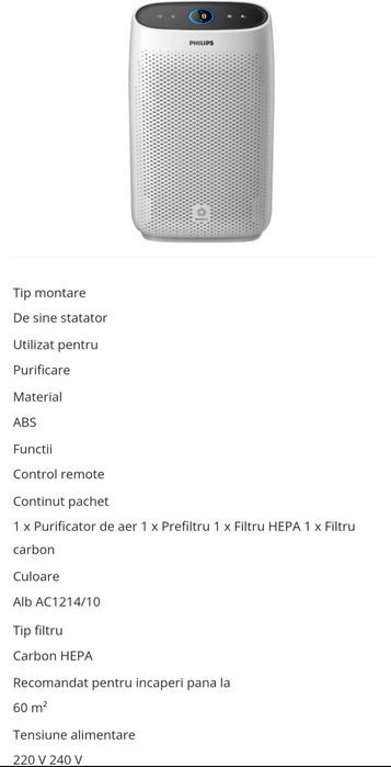 Purificator de Aer Philips, Bluetooth, Afisaj Digital, Alb