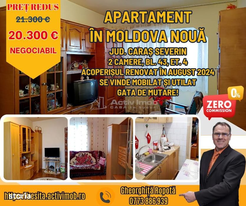 Moldova Noua, Apartament 2 Cam. Semidecomandat