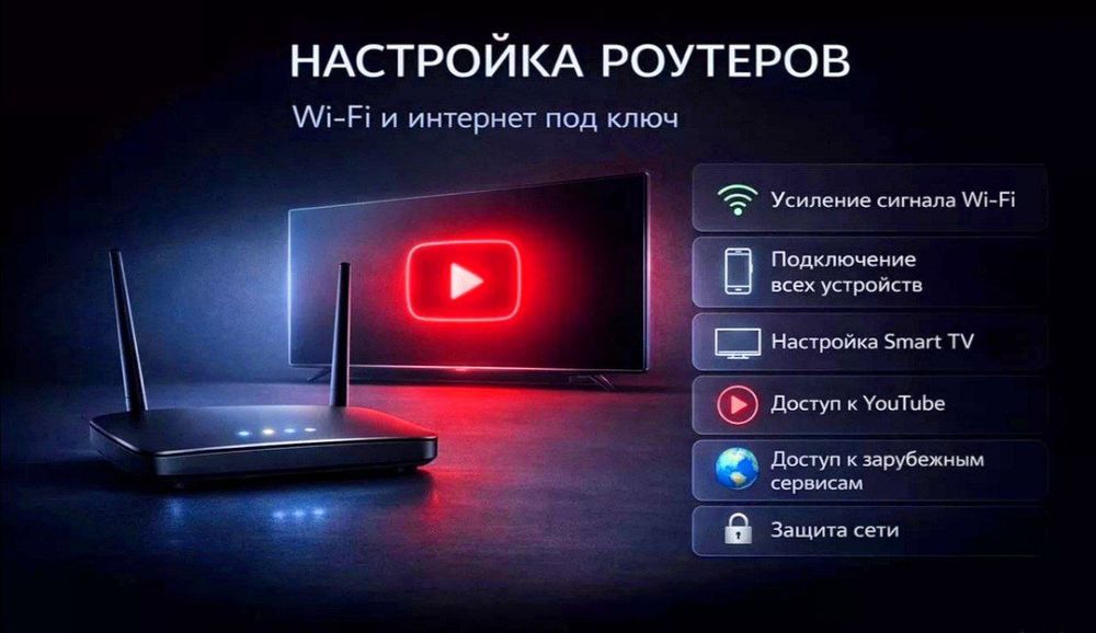Настройка интернета и WIFI роутера, Smart TV,  Диагностика компьютера