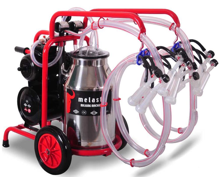 Aparat de muls capre - oi, cu 4 posturi si 1 bidon aluminiu - inox