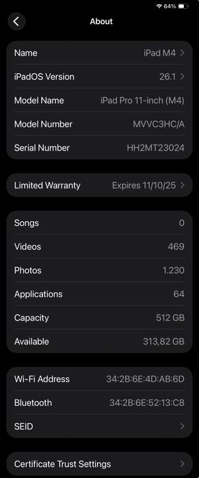 Ipad pro 11 inch M4 512gb