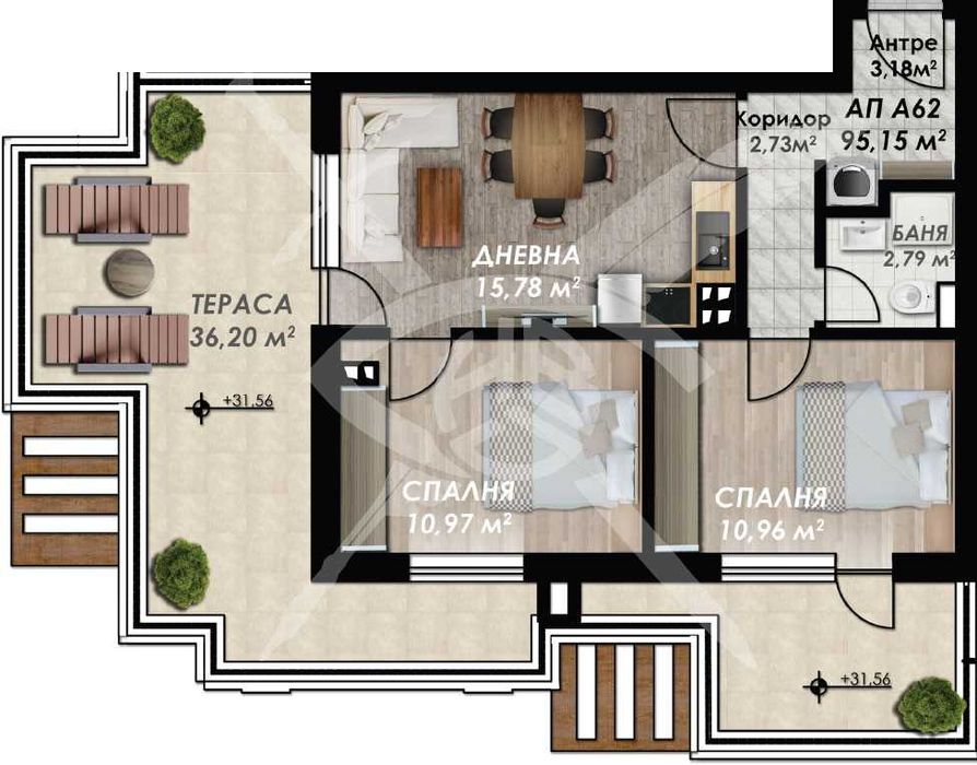 Тристаен апартамент Кършияка 67-3274