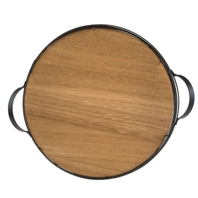 Кръгъл поднос за сервиране-дърво и метал