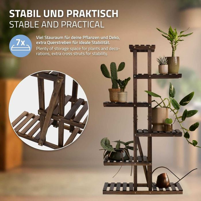 Дървена рафт за цветя кафяво 6 нива, за цветя, Поставка за саксии н138