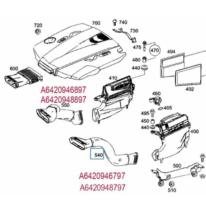 Въздуховоди Mercedes OM642 W166 ML/GLE, X166 GL/GLS, C292 - НОВИ