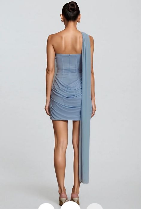 Haliny Blue Slinky And Mesh Mini Dress