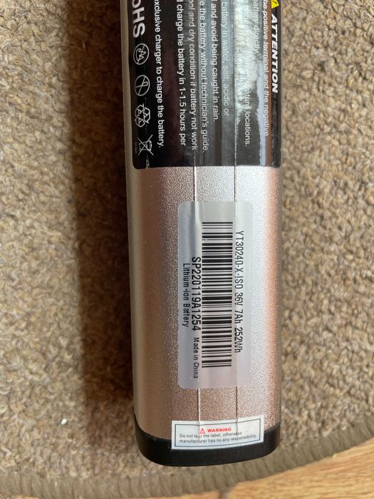 In-Tube E-Bike Battery YT30240/36V/7ah/Li-ion батерия за ел.велосипед